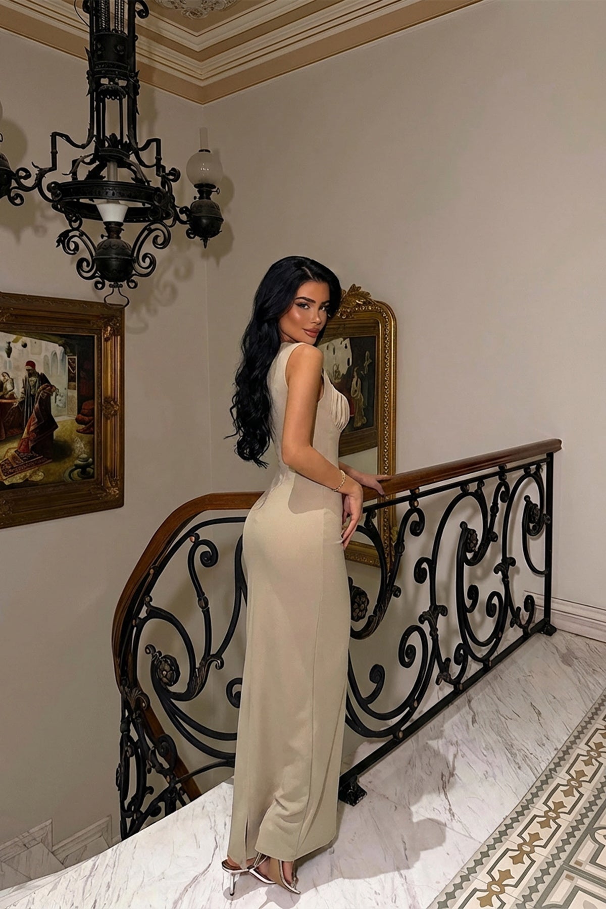EYYO Shawly Mink Square Neck Strappy Maxi Dress - Side