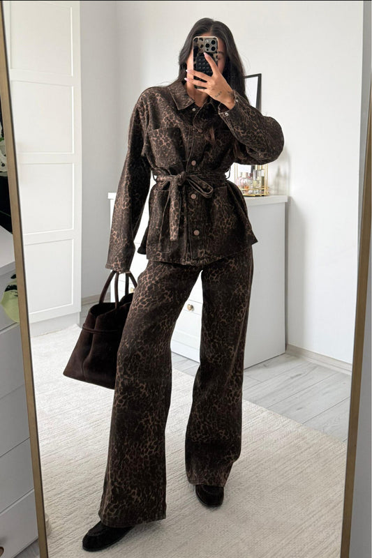 SHILSEE BEUTIQUE Women's Leopard Print Tie-Detail Shirt & Pants Set