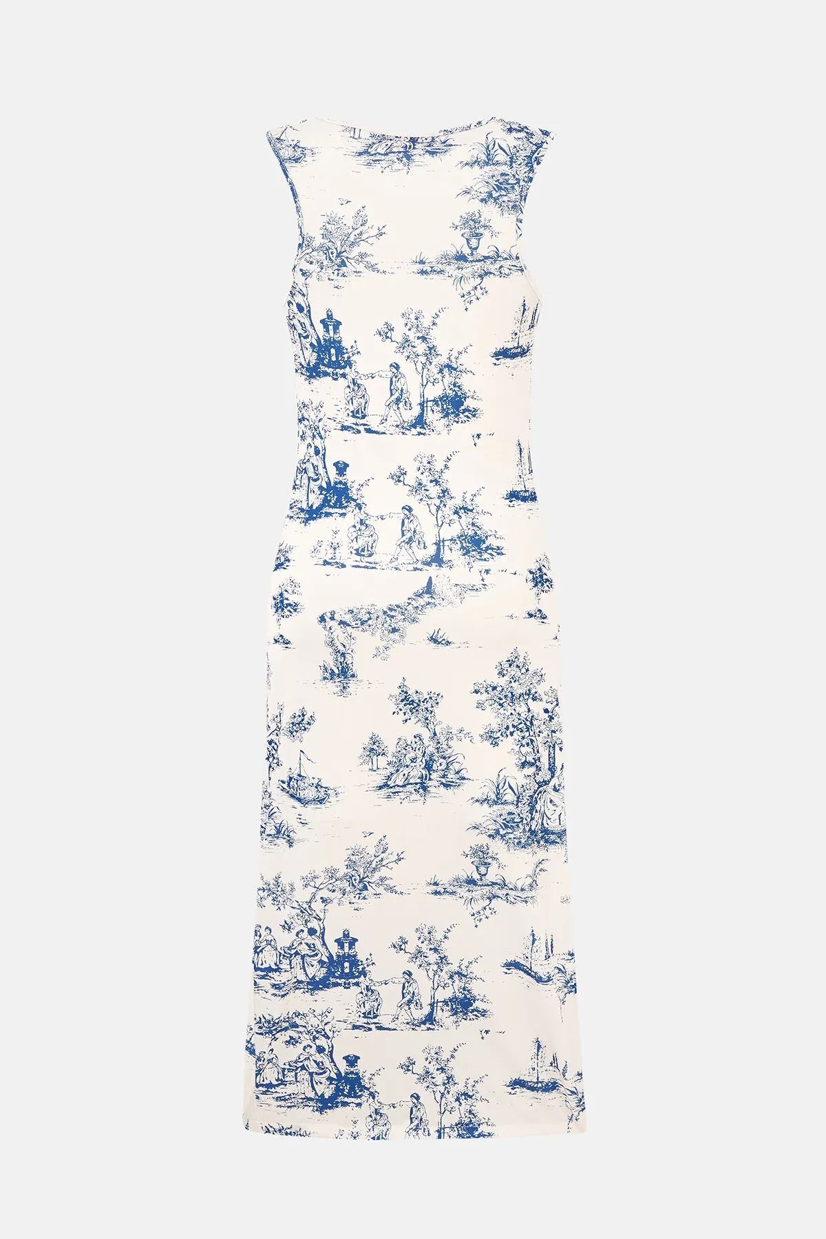 Hiccup Sleeveless Printed Bodycon Midi Dress – Blue