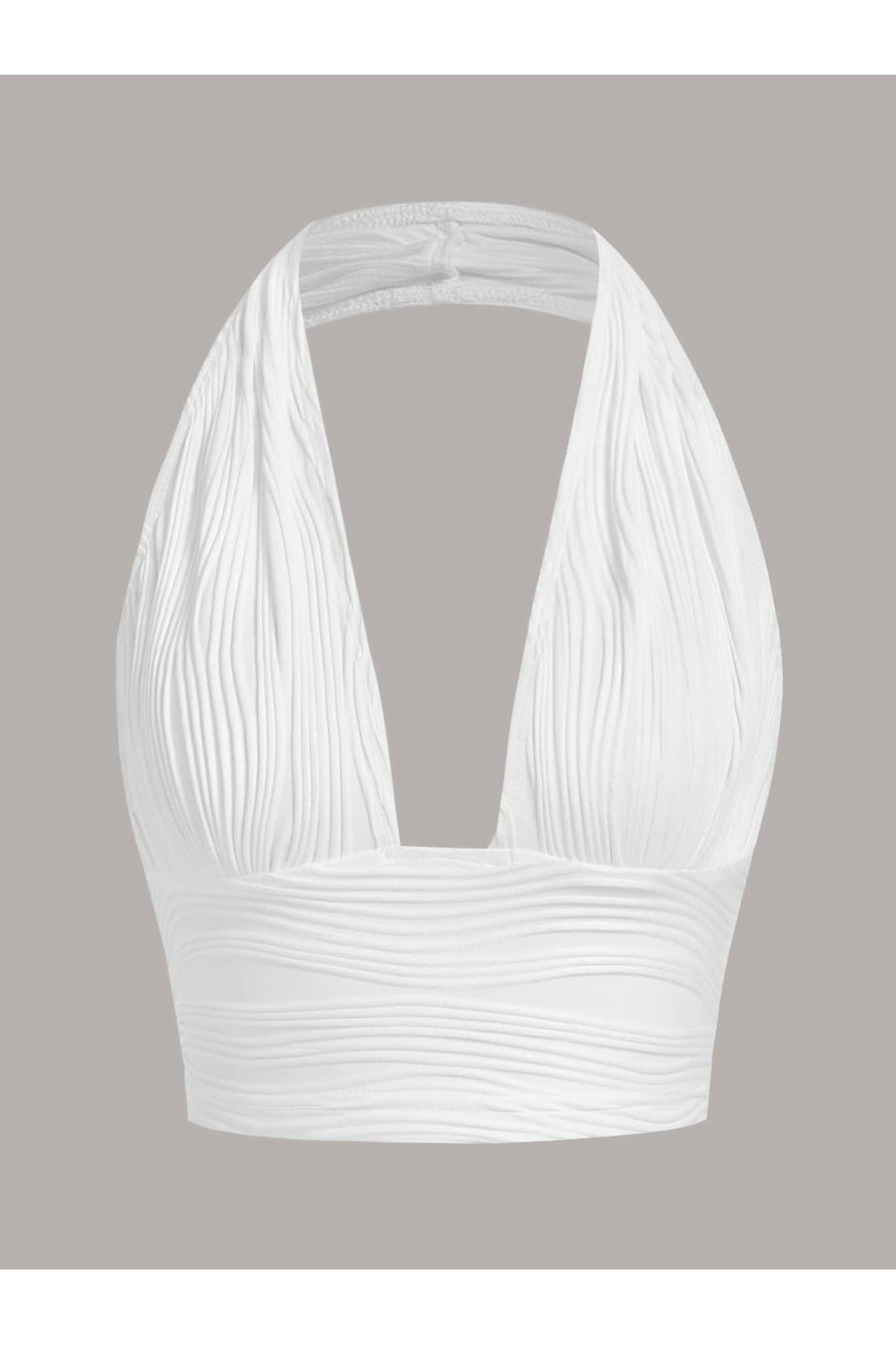 Jacquard Halter Neck Crop Blouse - White