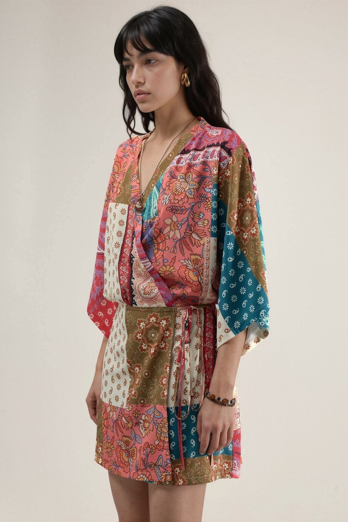 Multicolor ethnic print boho mini dress