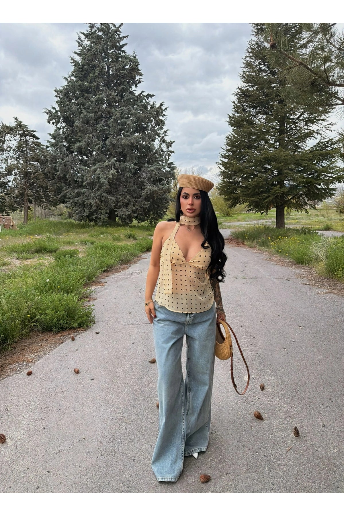 Yellow Neck Fular Tulle Blouse