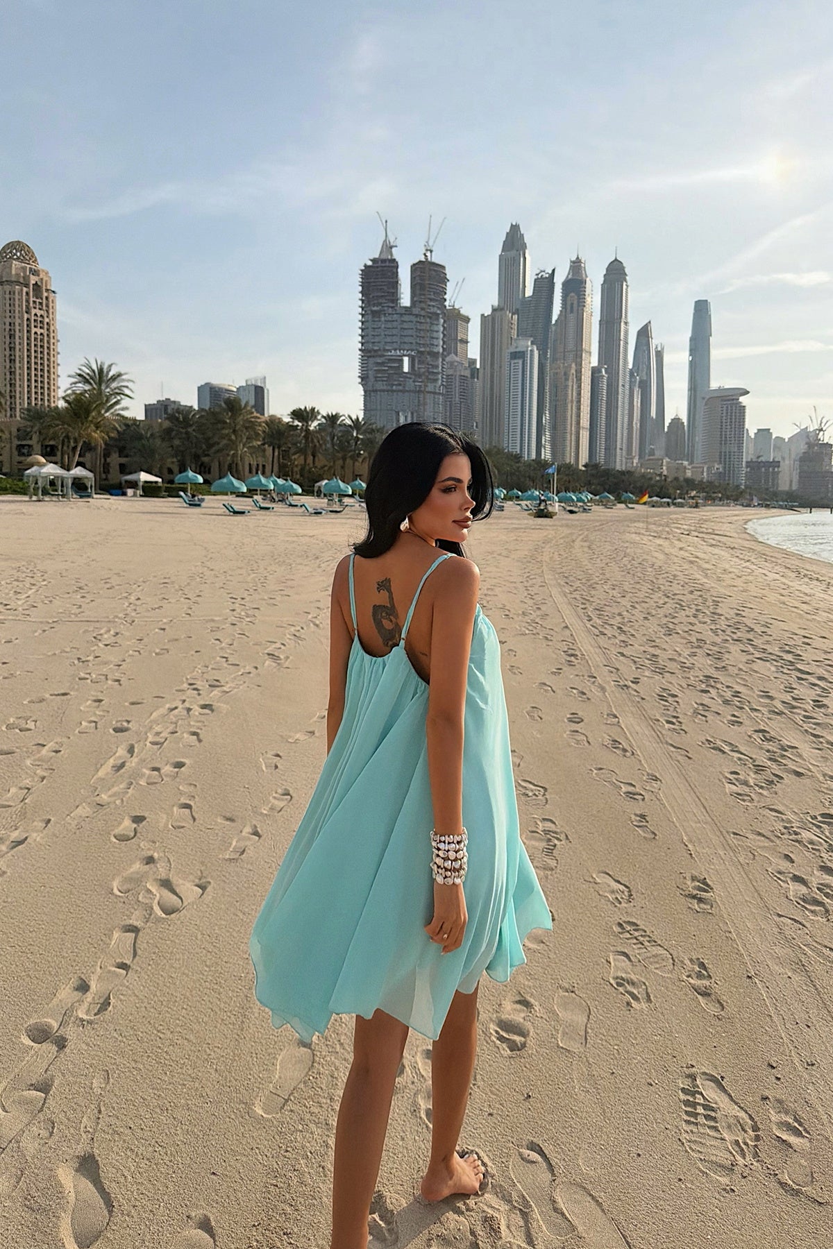 EYYO Isobel Turquoise Strappy Tulle Midi Dress - Detail