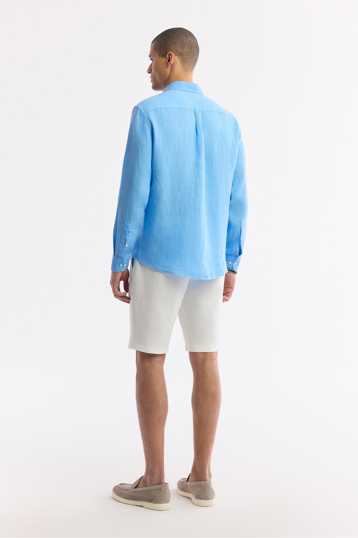 AVVA Men's Blue Linen Shirt - Side