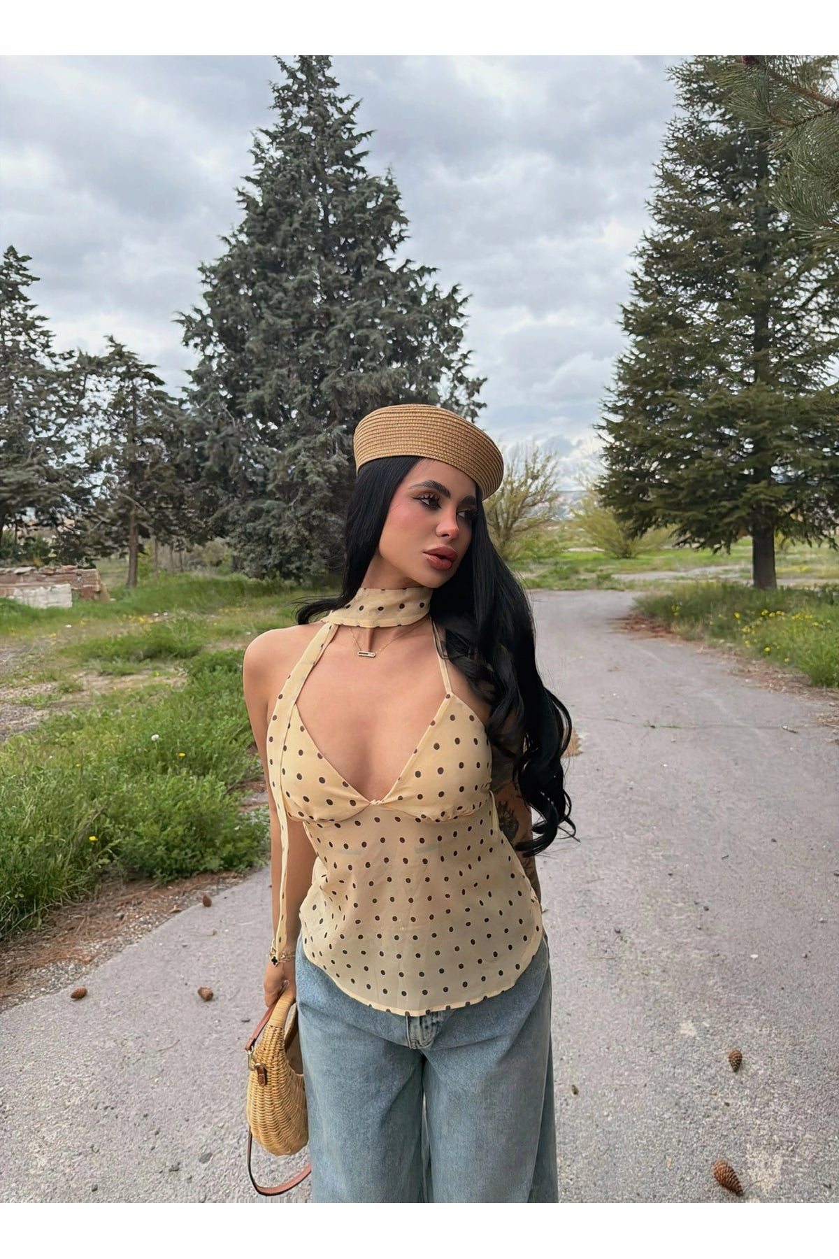 Yellow Neck Fular Tulle Blouse