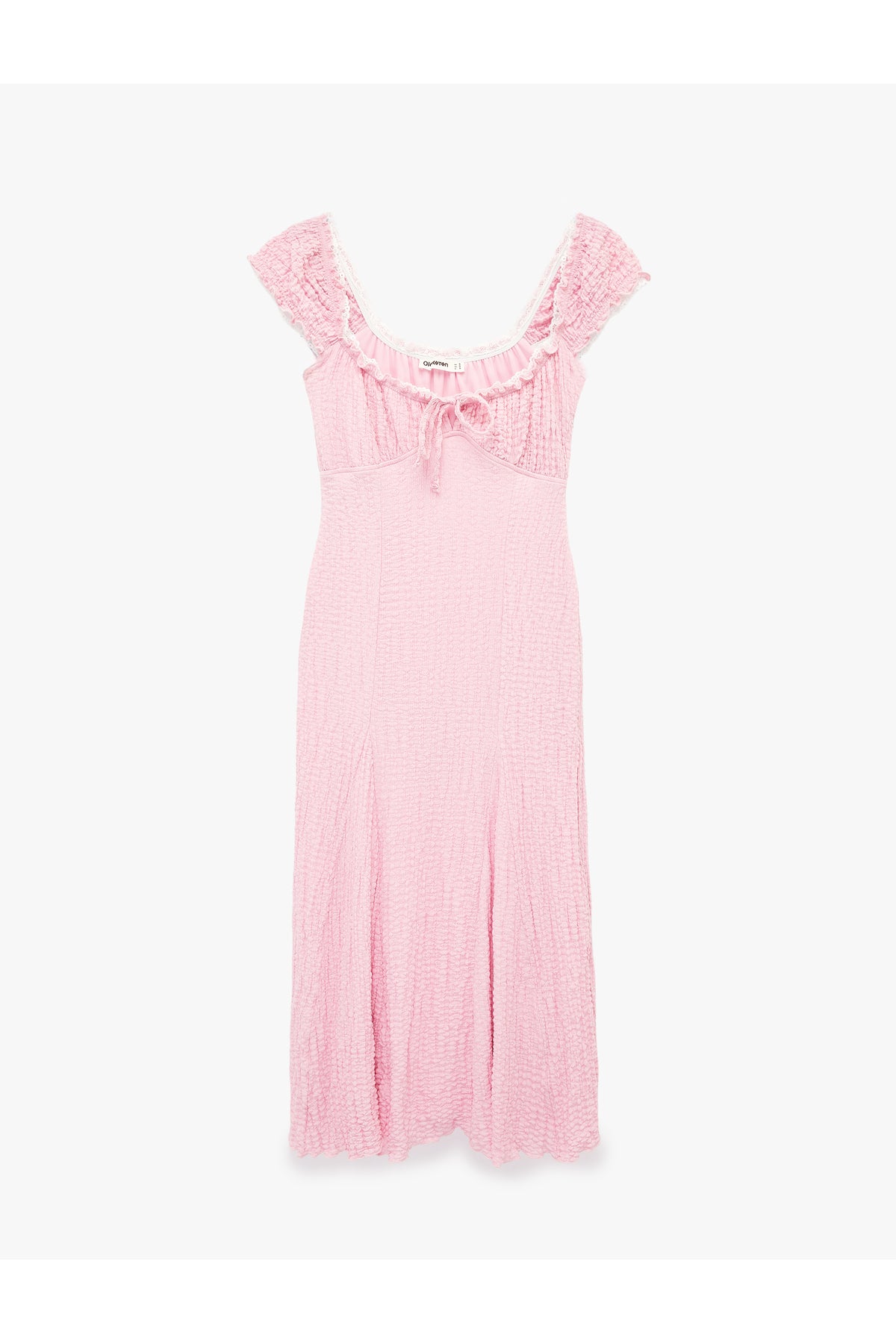 Koton Sleeveless Tie-Up U-Neck Crinkle Lace Maxi Dress Pink