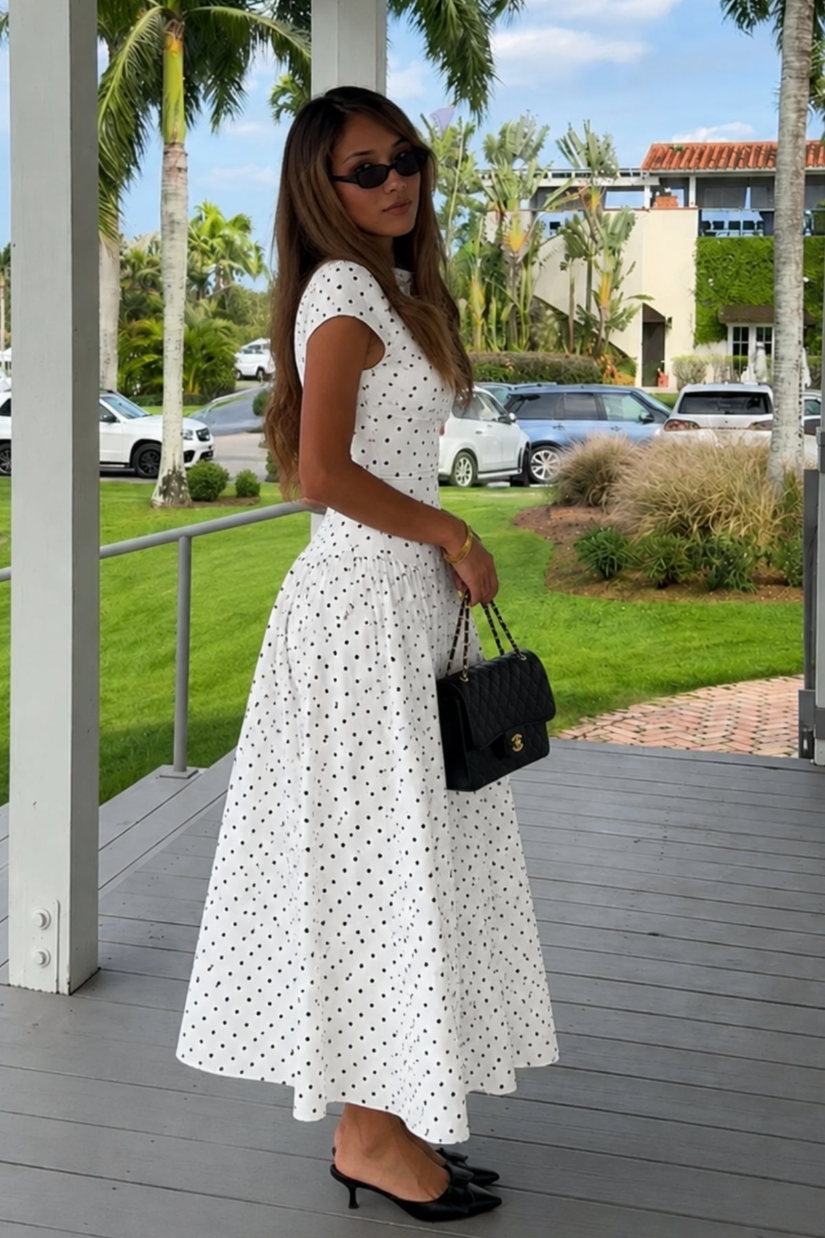 Belted Polka Dot Ruffle Dress HL027 - White