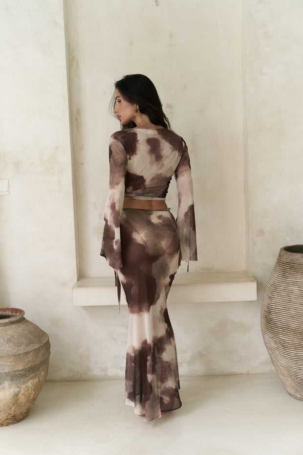 Pnaisyonist Long Sleeve Brown Crop Skirt Set - 4