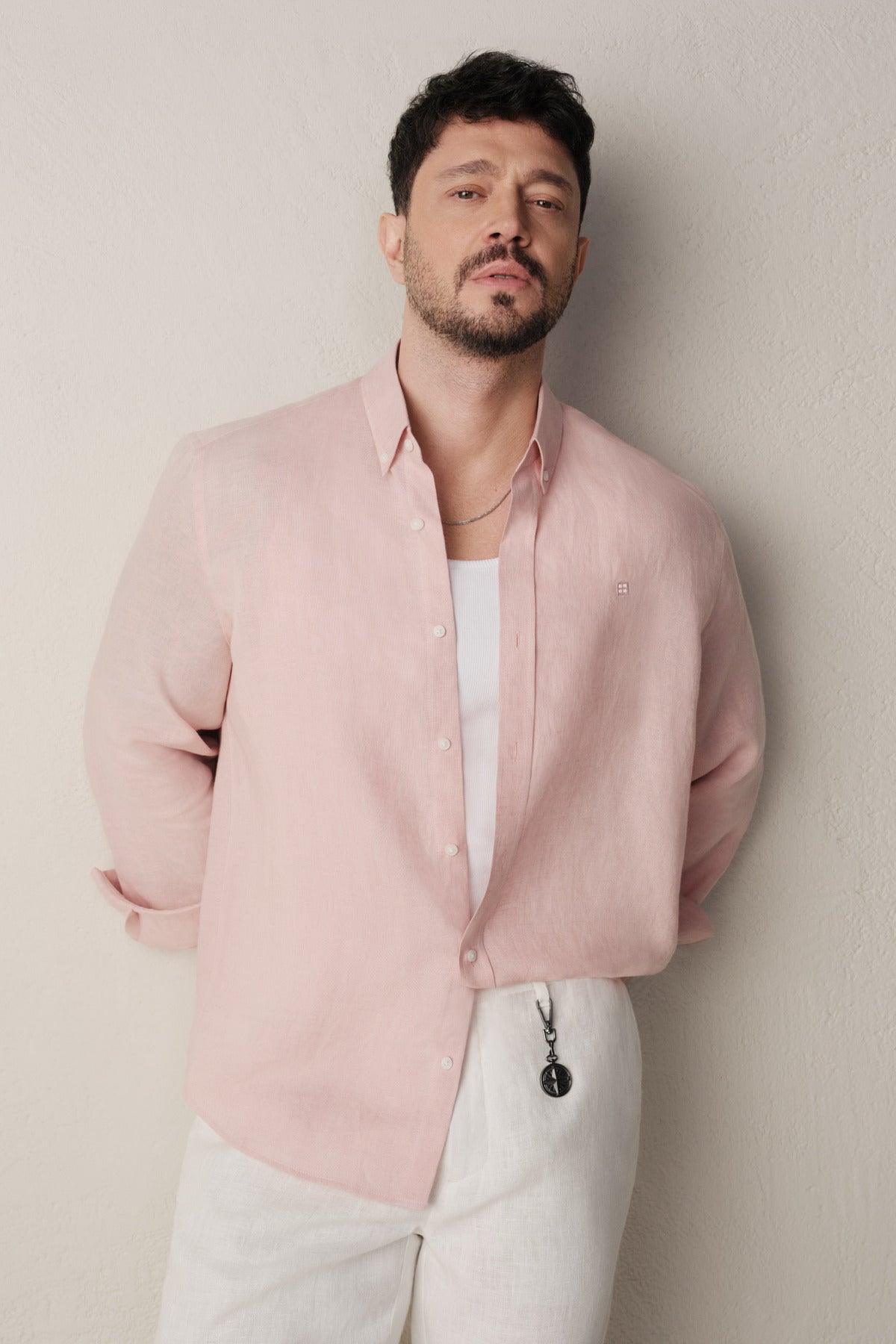 AVVA Men's Dark Pink Linen Shirt - Front