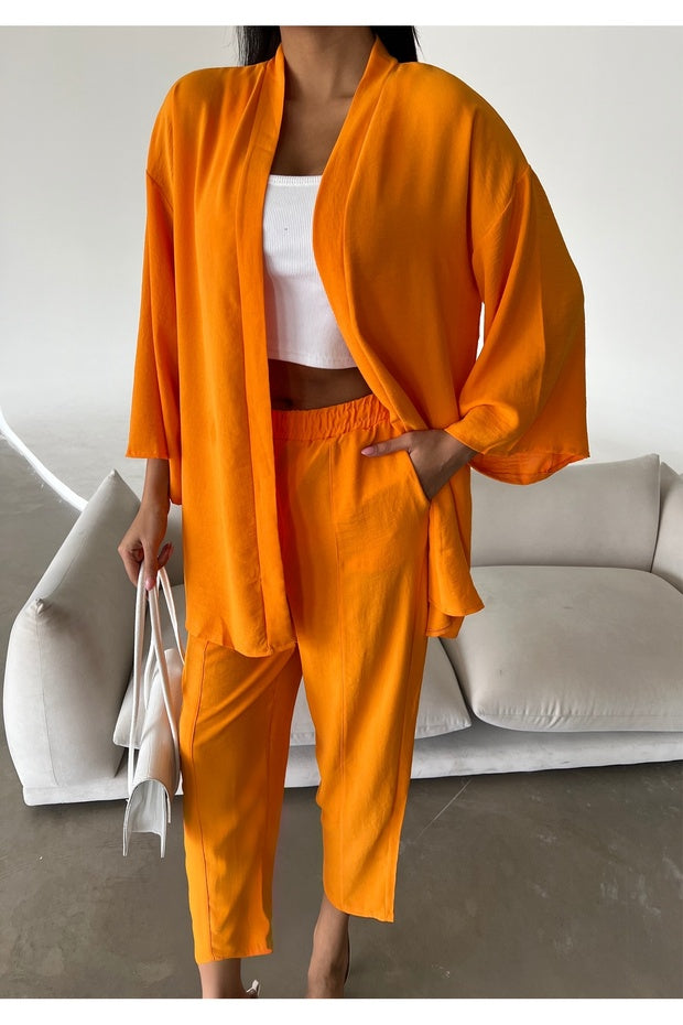 Women's Kimono Trousers Set - Orange