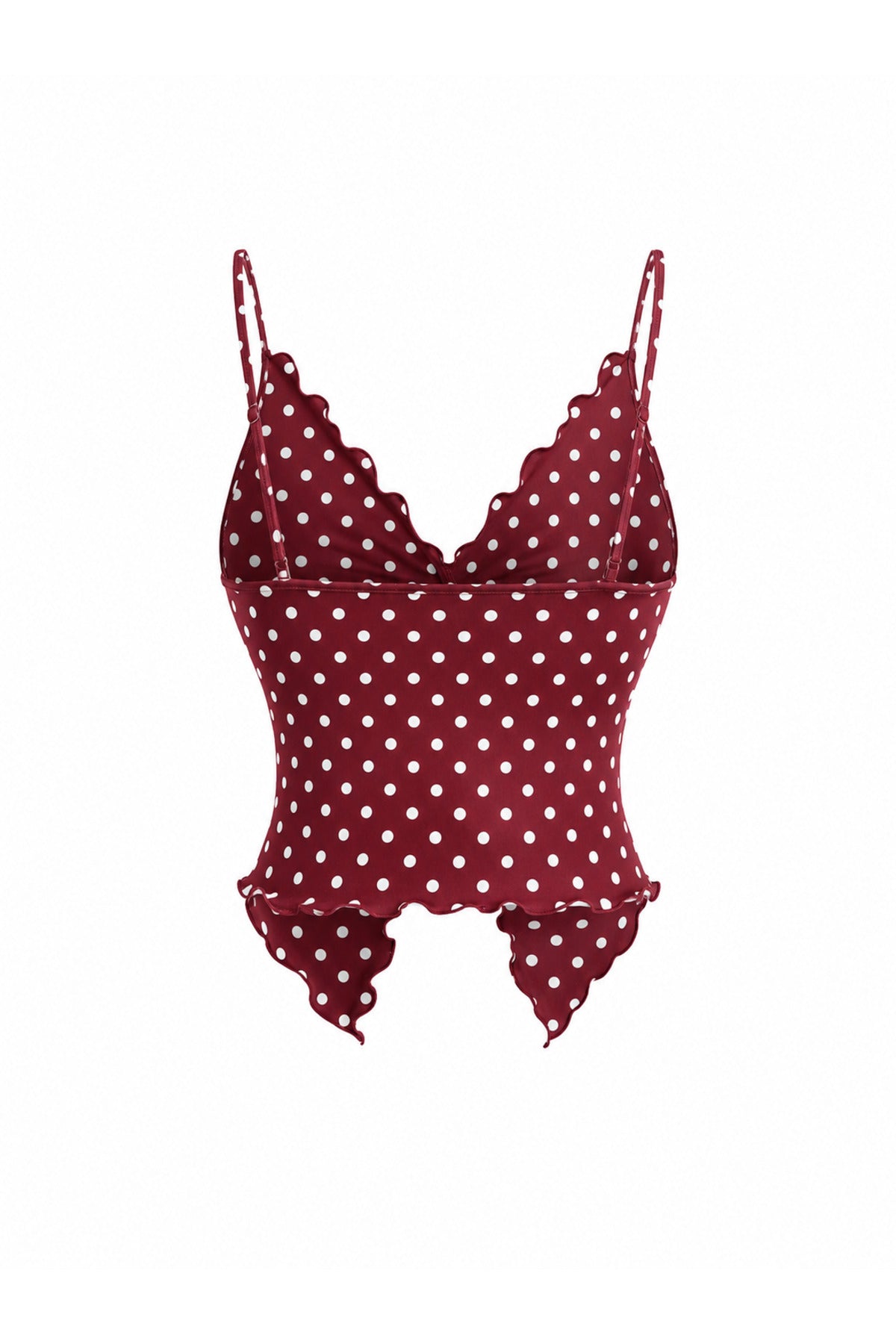 Front Knot Polka Dot Crop Top - Burgundy
