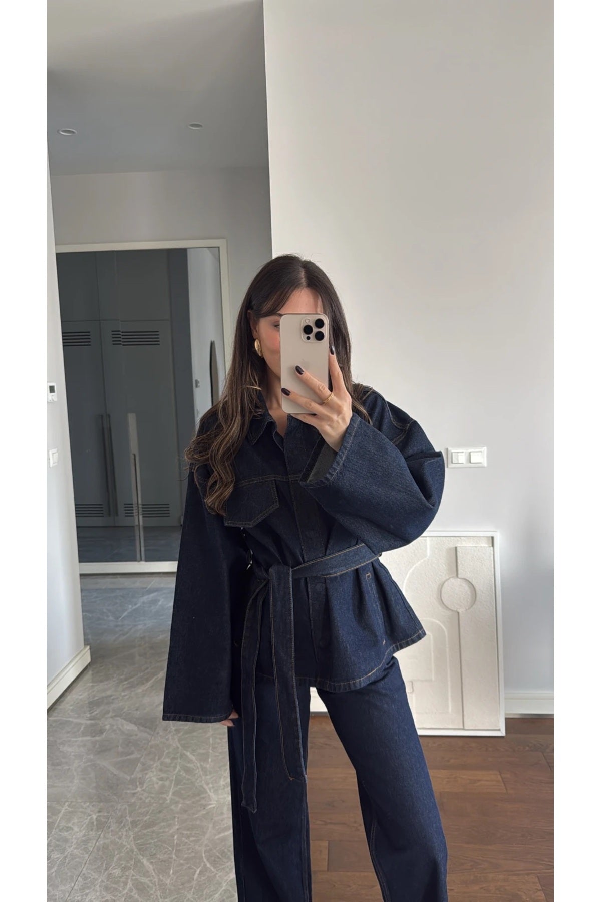 EKIM STORE Tie-Front Navy Denim Jacket & Pants Set