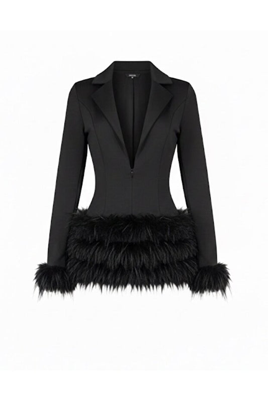 Women's Black Feathered Jumpsuit - Front view