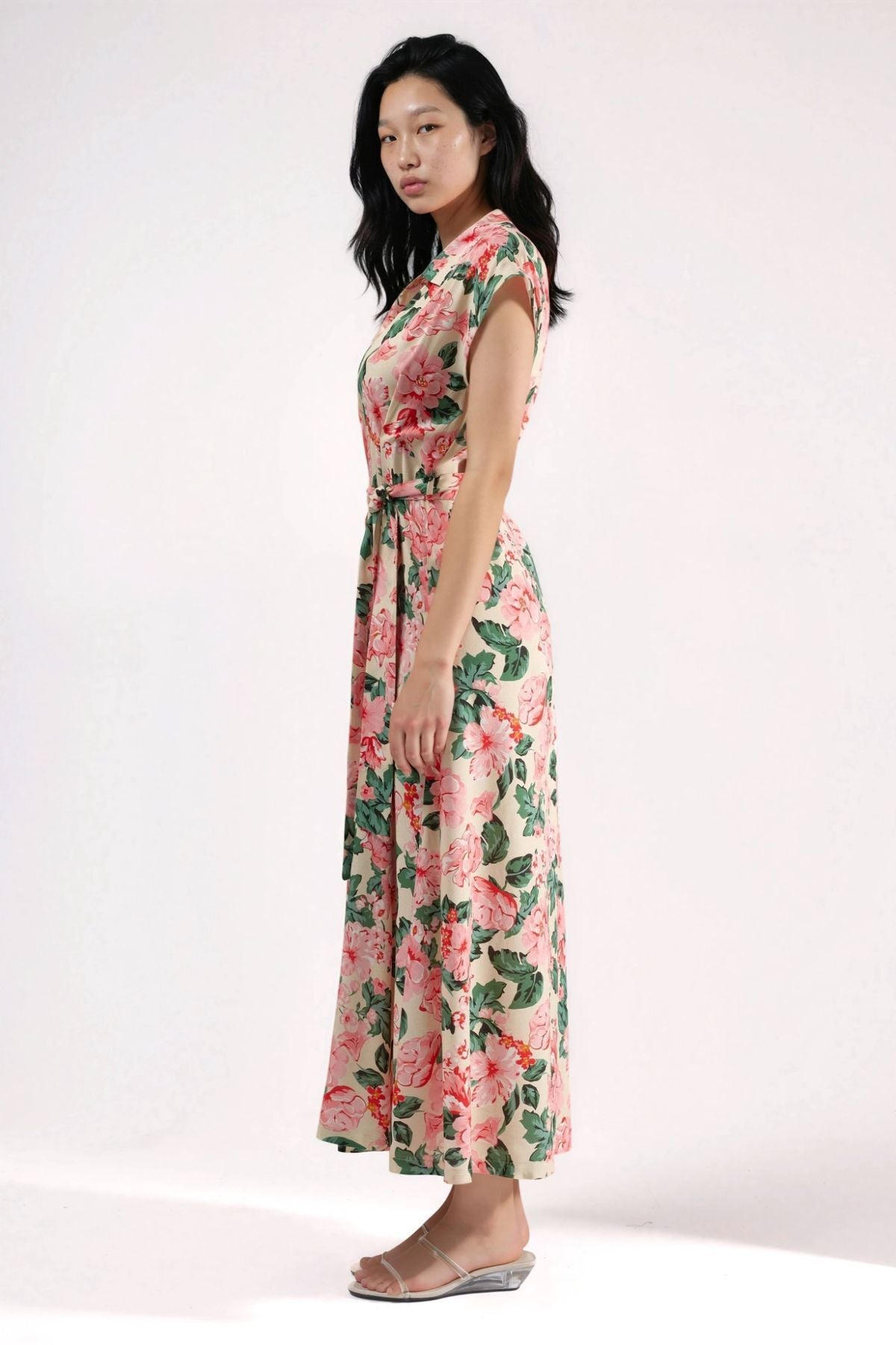 Hiccup Patterned Button-Up Belted Midi Shirt Dress – Pink