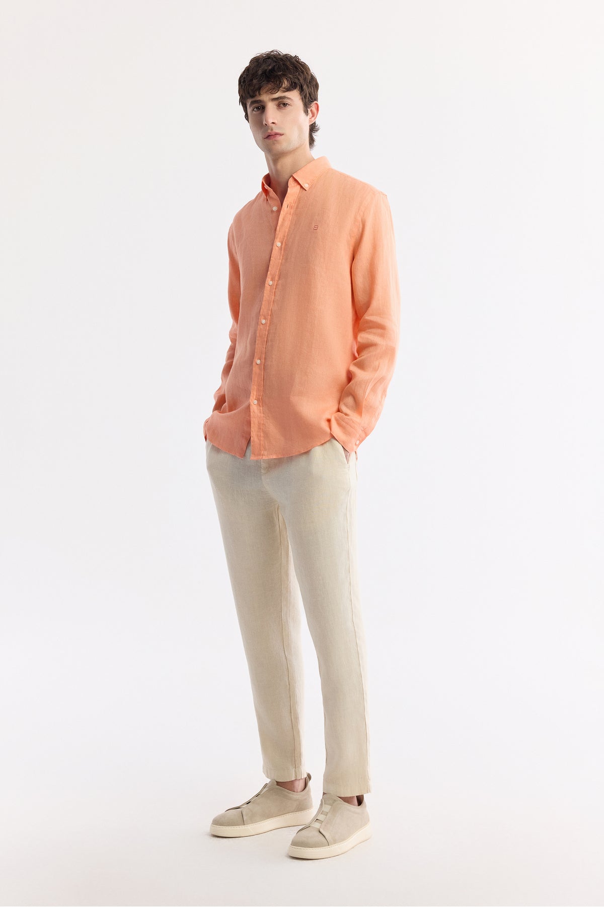 AVVA Men's Orange Linen Shirt - Side