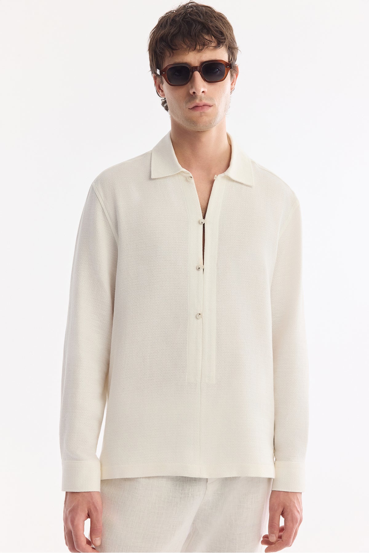 AVVA Men's White Half-Button Cotton Shirt - Back