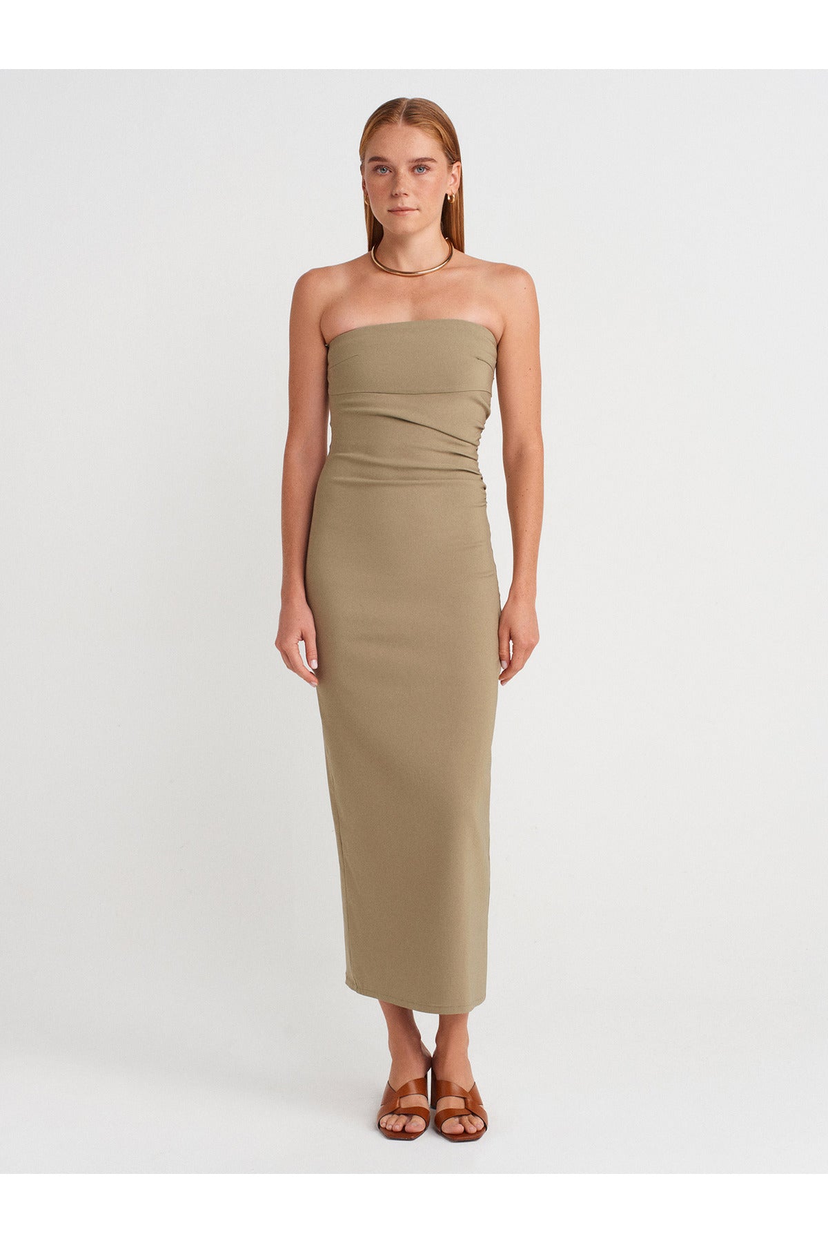 Dilvin Strapless Midi Dress - Almond Green