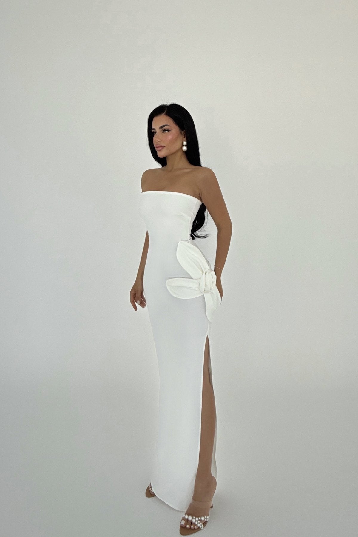 EYYO Daysi White Strapless Dress - Full View