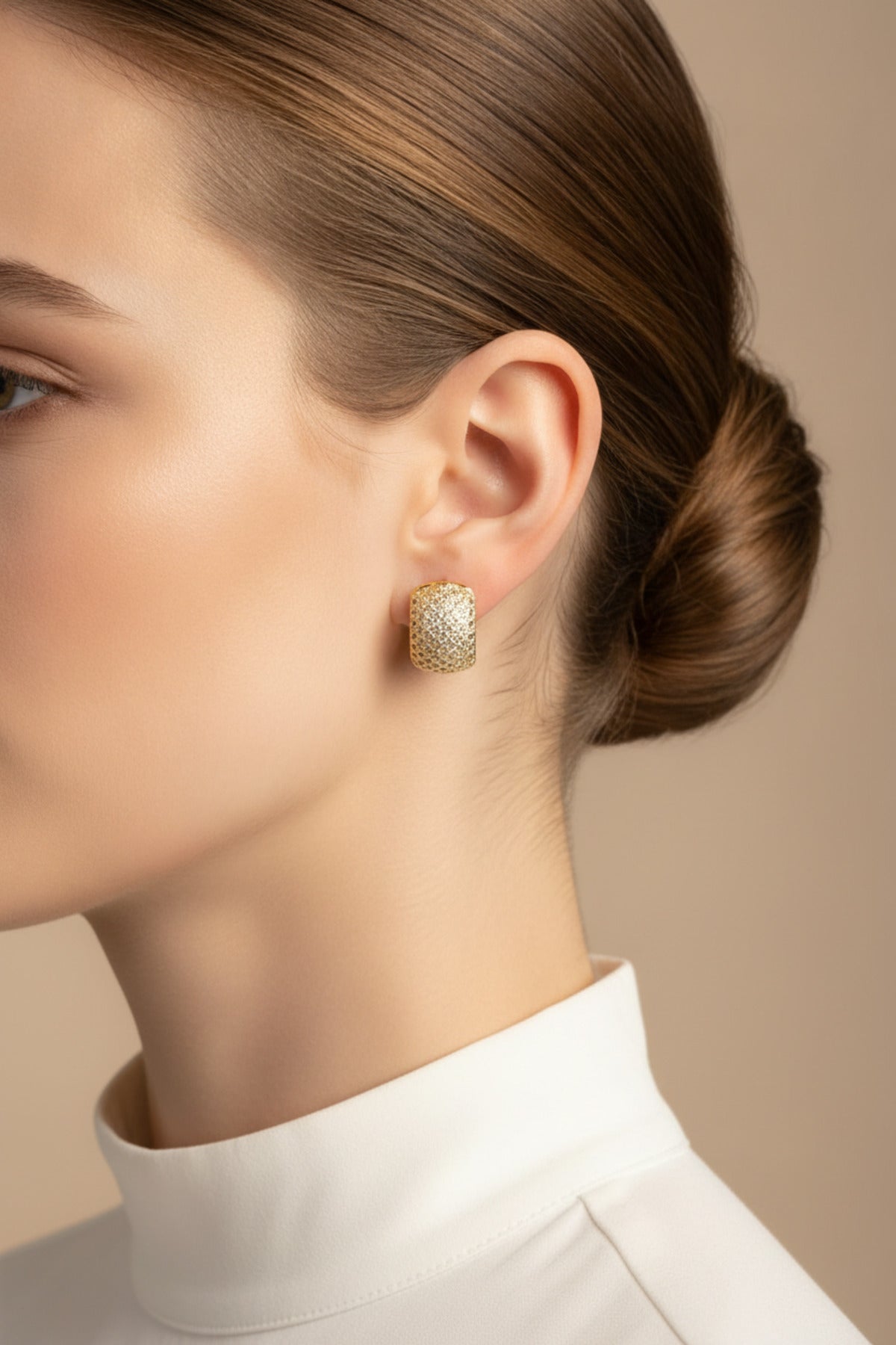 Jack Ferrero Women's Yellow Zircon Square Hoop Earrings detail