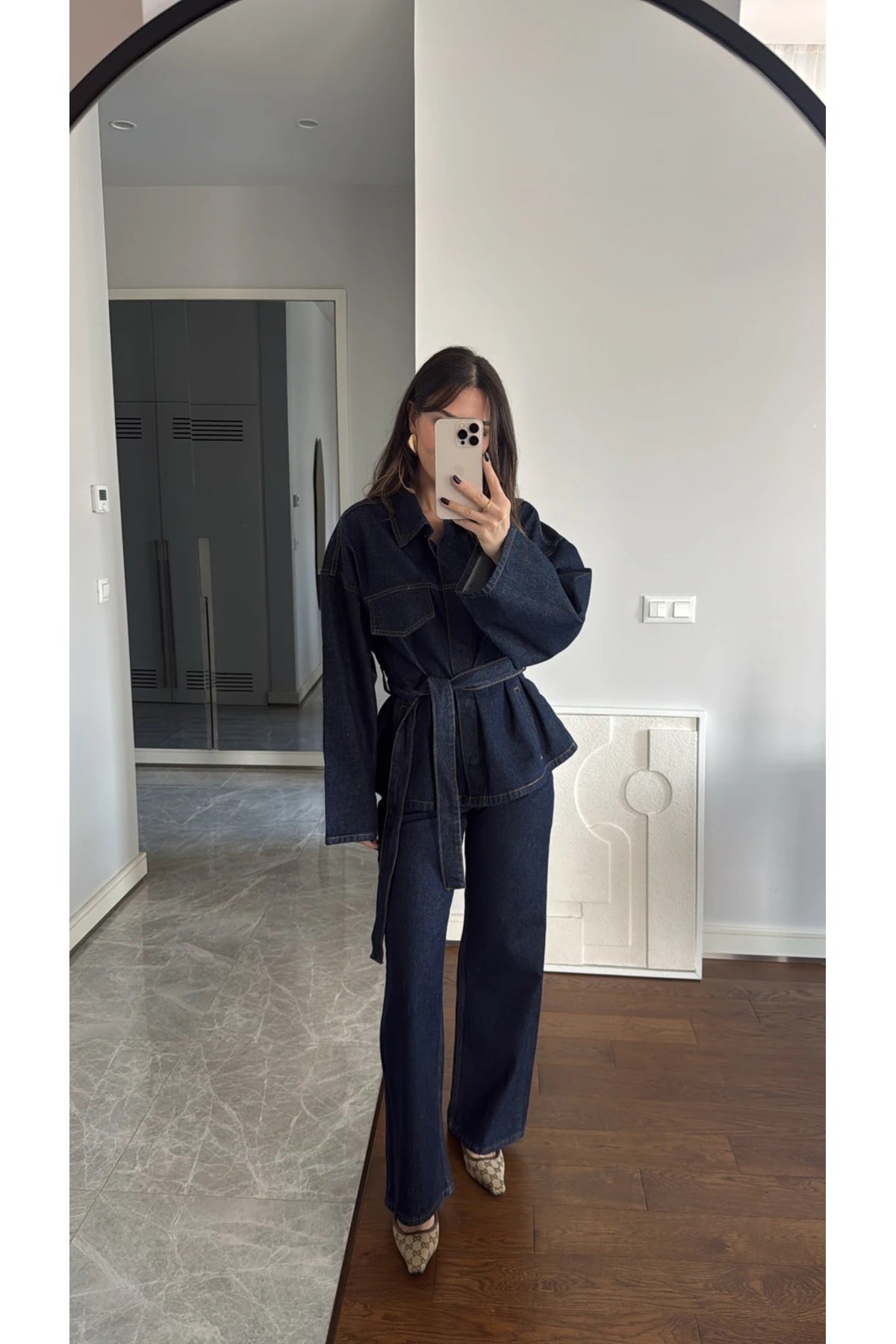 EKIM STORE Tie-Front Navy Denim Jacket & Pants Set