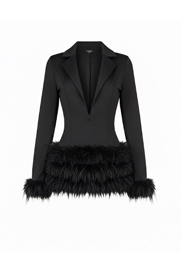 Women's Black Feathered Jumpsuit - Front view