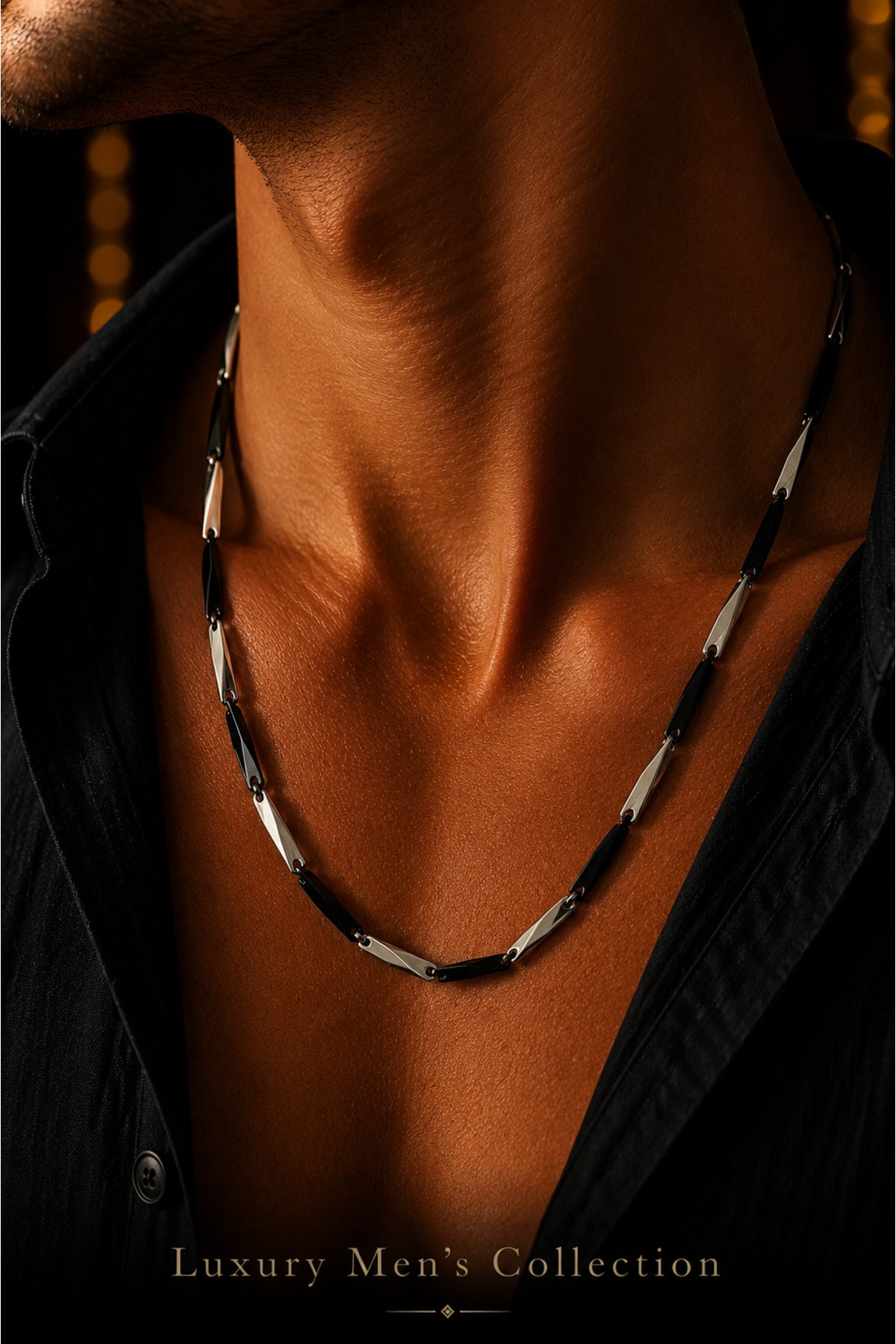 Jack Ferrero Men's Black & Silver Modern Steel Chain Necklace