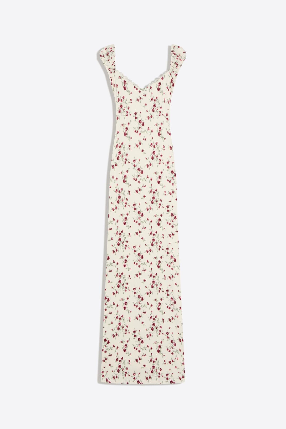 Bershka Lace Crinkle Midi Dress Cream