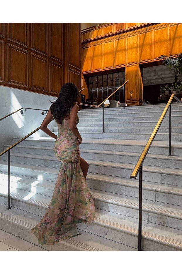 Digital Printed Slit Tulle Dress 4