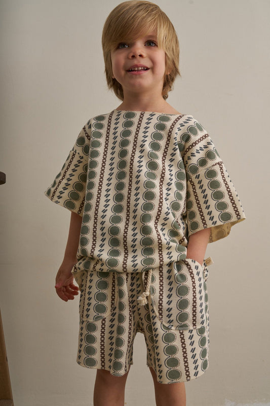 Oh La La Koala kids cream boho bloom waffle shorts set