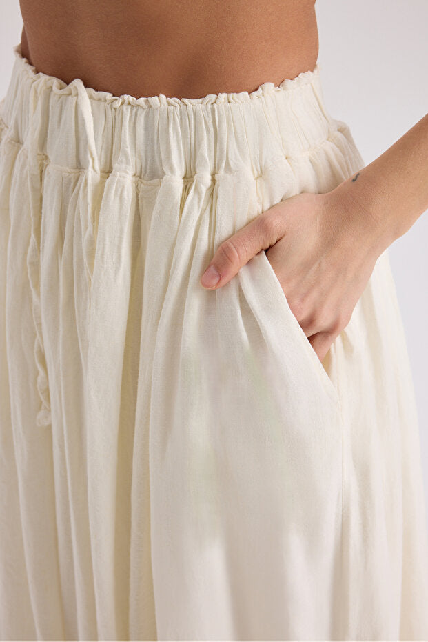 Gabbiano Lace-Up Pleated Ecru Linen Skirt - 8