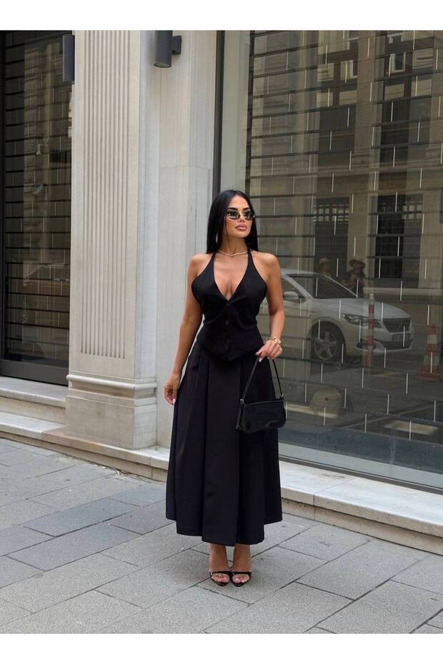Women's Flounce Midi Skirt - Black