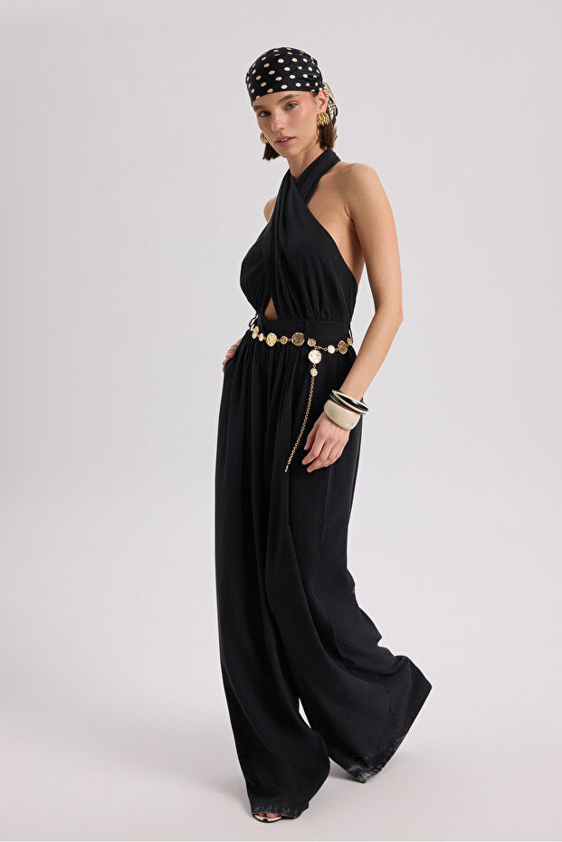 BOHEMAI Lios Window Detail Black Long Jumpsuit - 2
