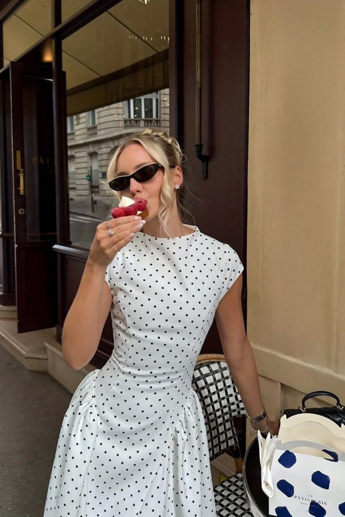 Belted Polka Dot Ruffle Dress HL027 - White