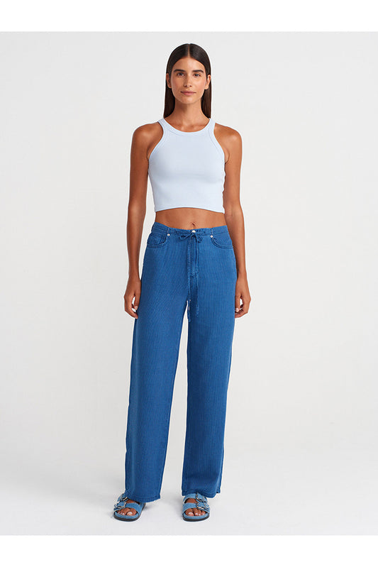 Dilvin Striped Lyocell Denim Trousers Navy front