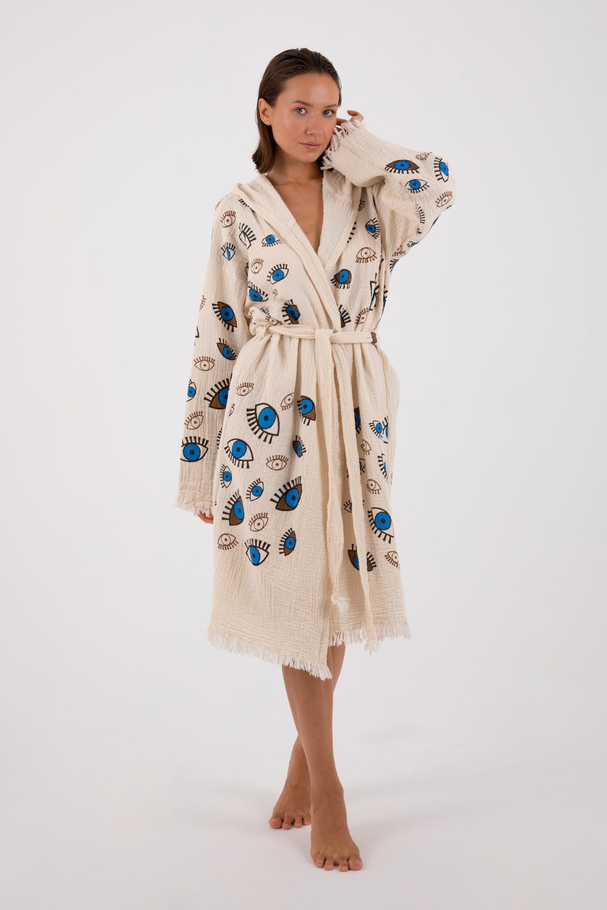 Dokubba Evil-Eye Print Muslin Bathrobe – Ecru
