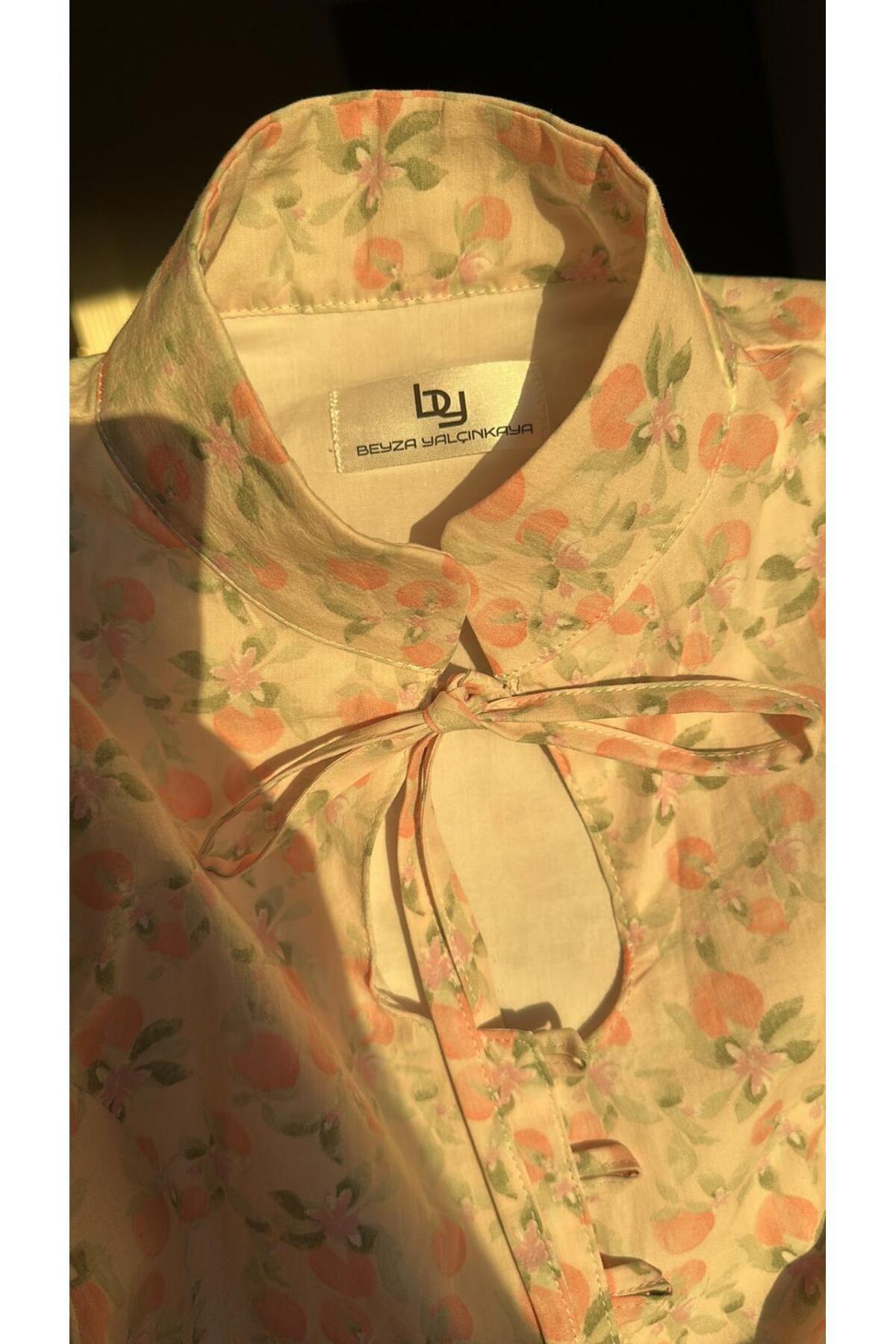 Beyza Yalçınkaya Candy Front-Button Patterned 100% Cotton Blouse – Multicolor