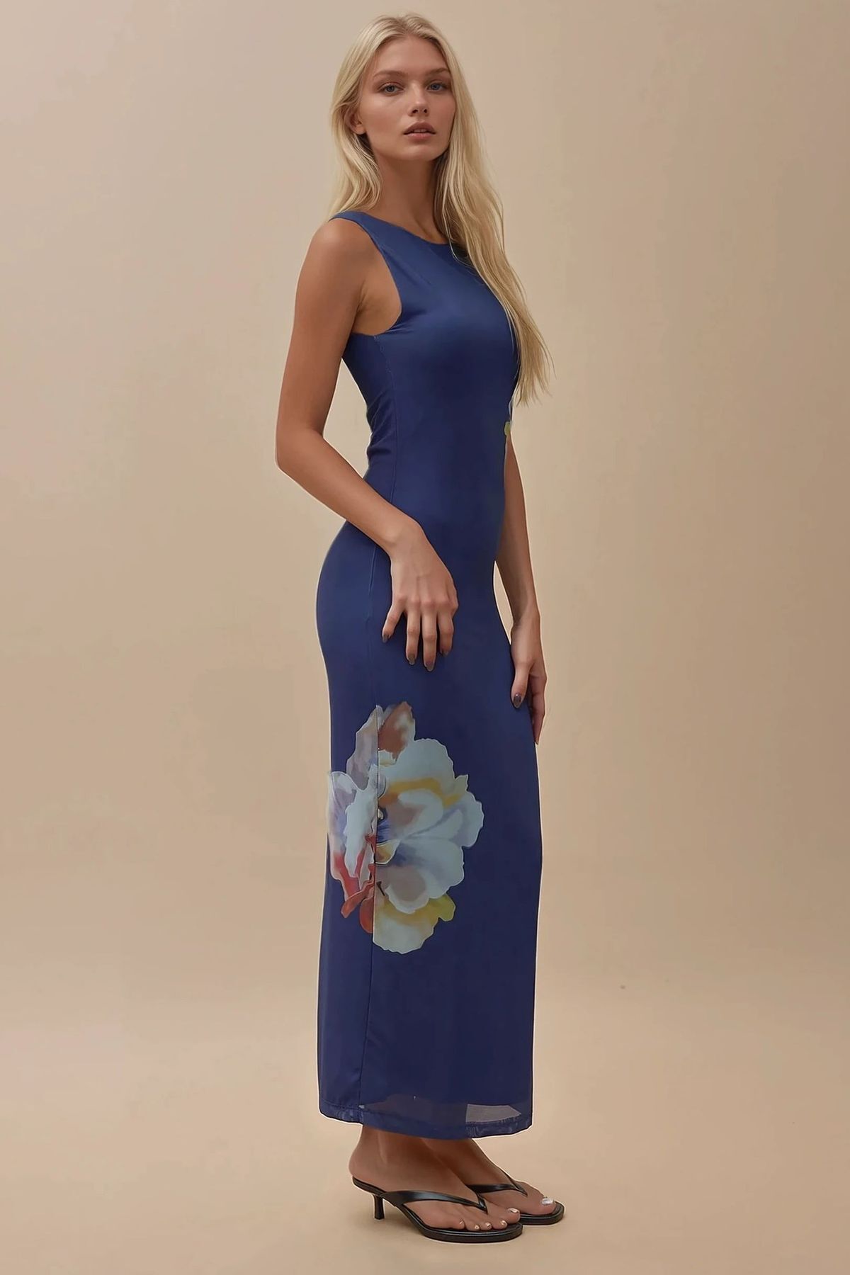 Hiccup Floral Crew-Neck Bodycon Maxi Dress – Navy