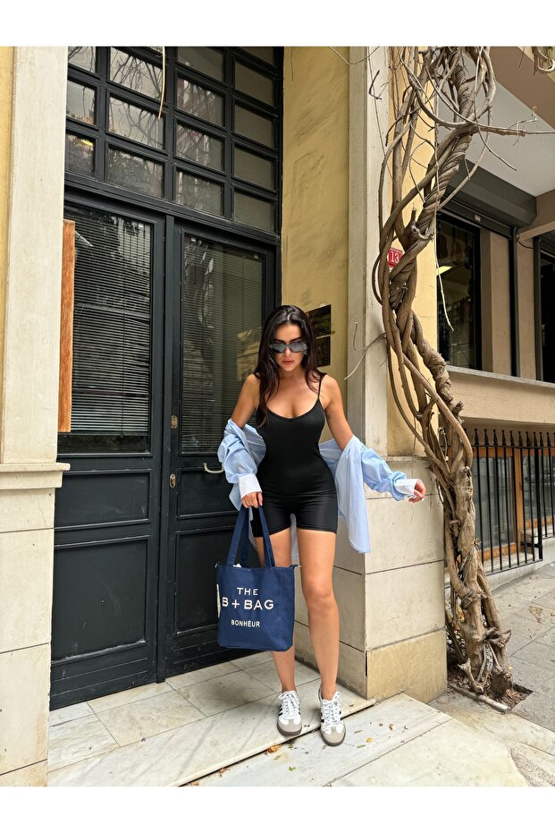 Women's Black Strappy Shorts Jumpsuit - View 2