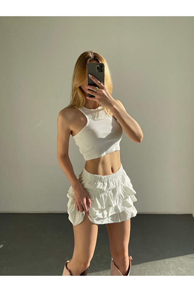 Women's Ruffled Mini Skirt with Shorts - Multicolor - 6