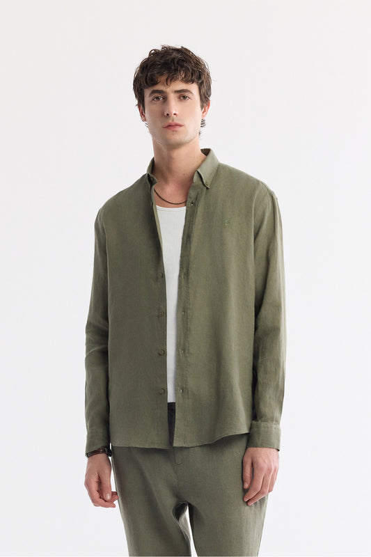 AVVA Men's Khaki Linen Shirt - Front