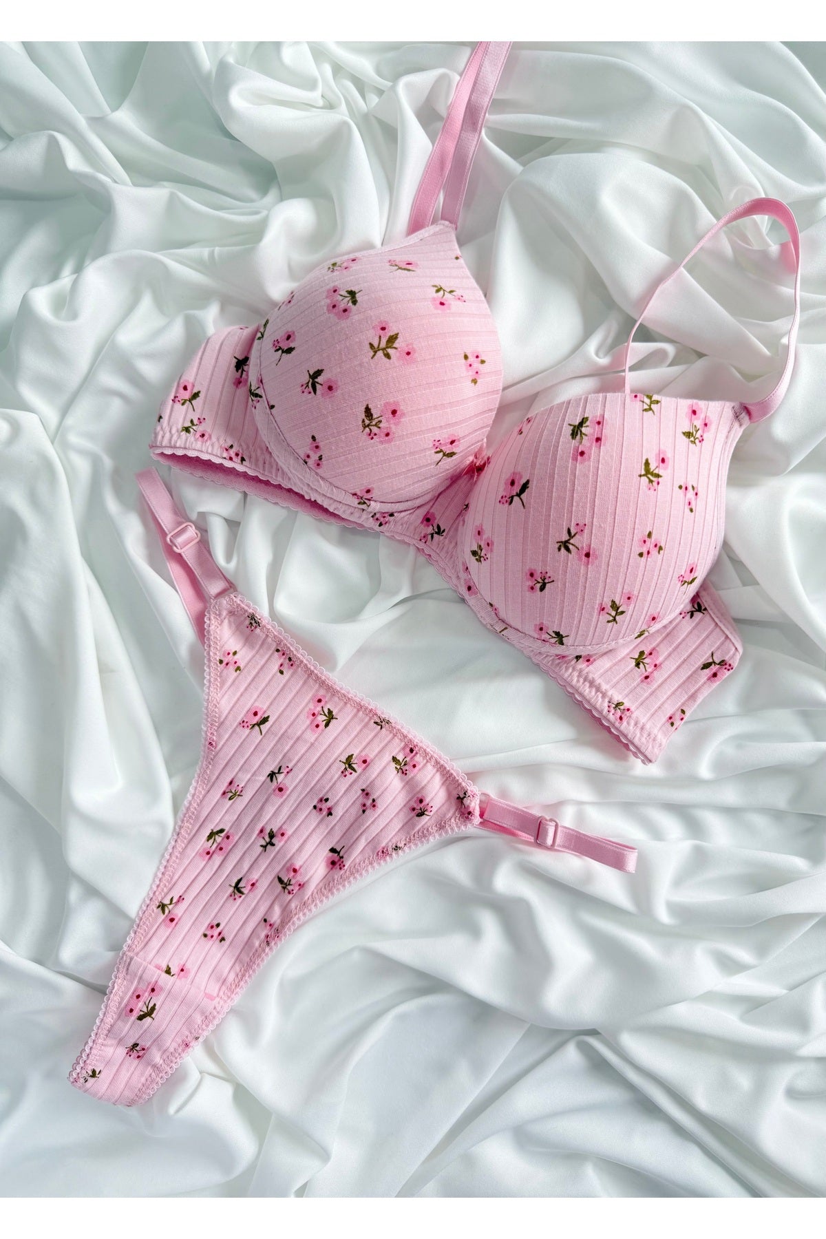 İNKO floral bra thong set pink back