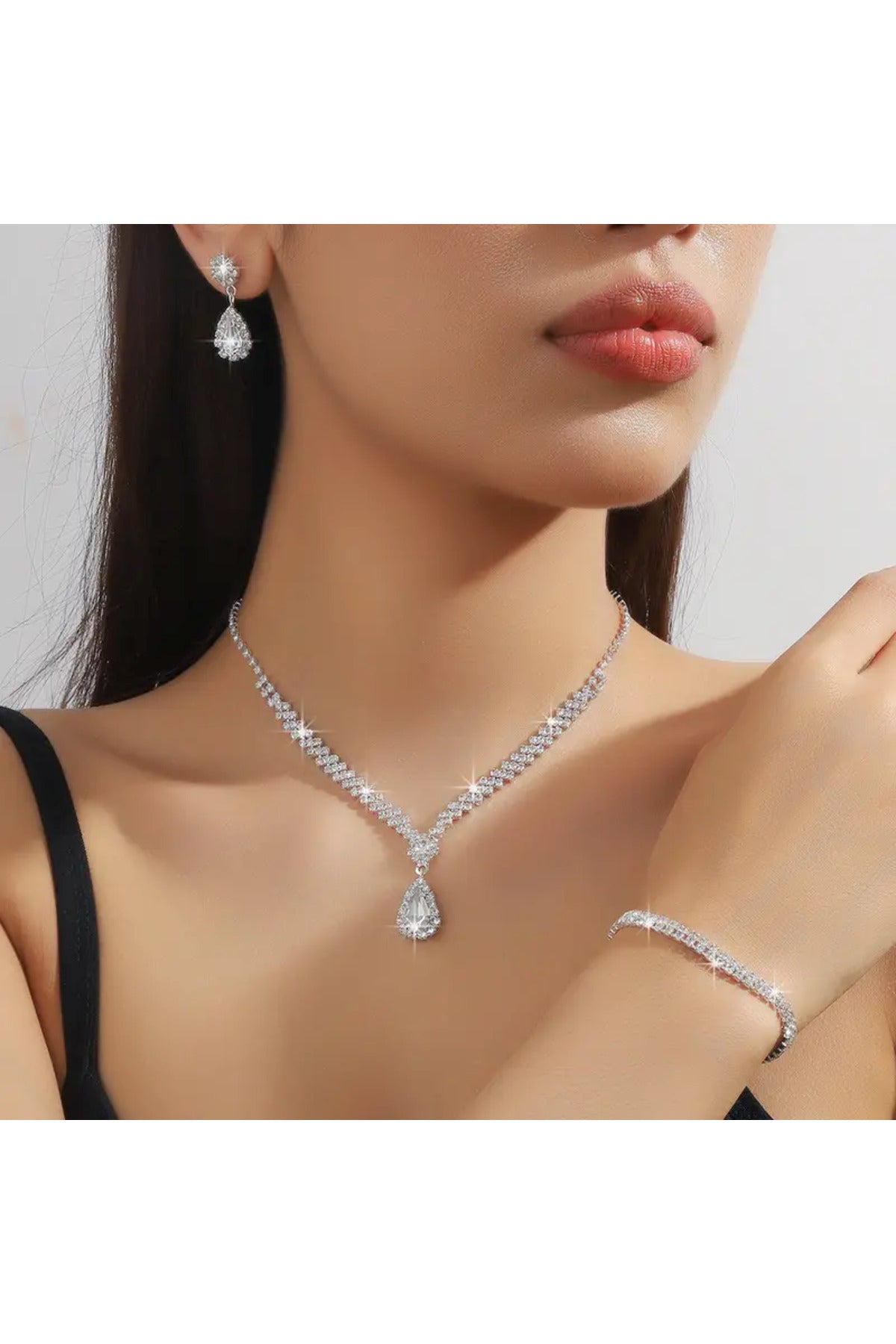 silver necklace earrings bracelet set
