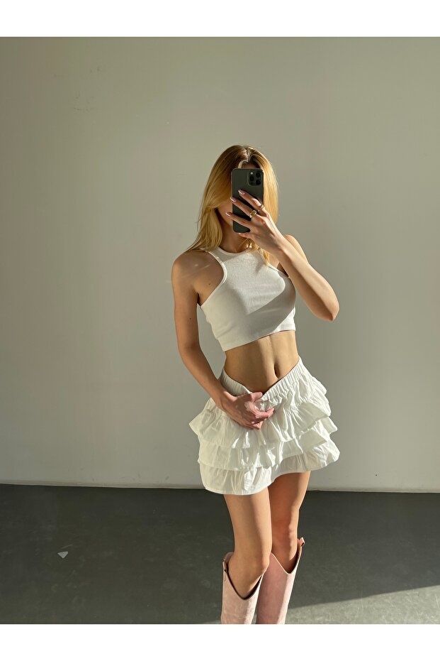 Women's Ruffled Mini Skirt with Shorts - Multicolor - 4