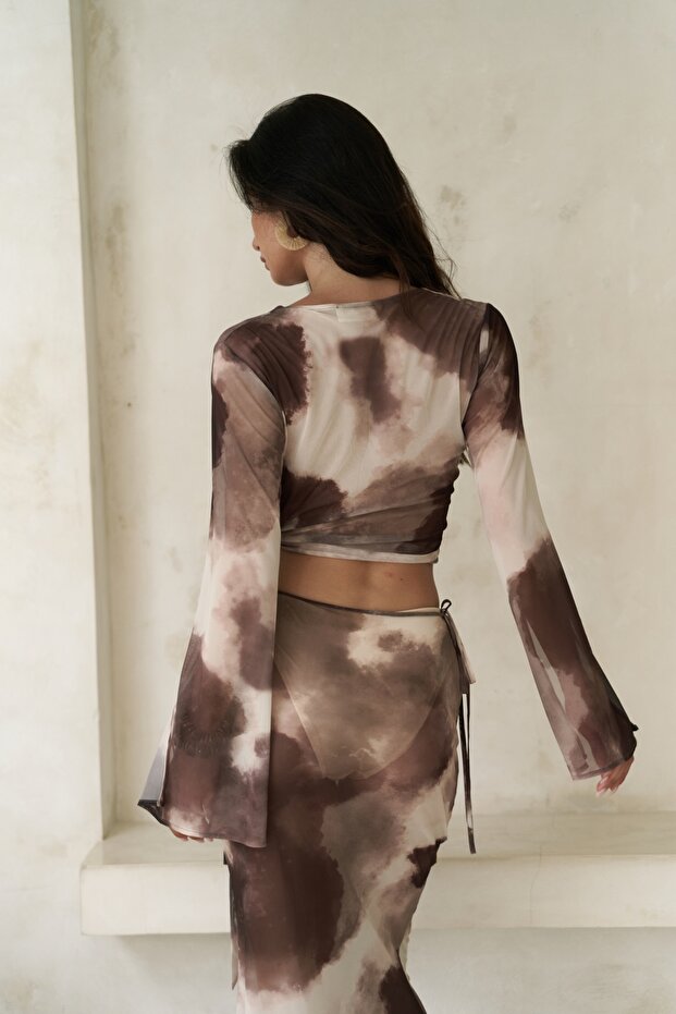 Pnaisyonist Long Sleeve Brown Crop Skirt Set - 8