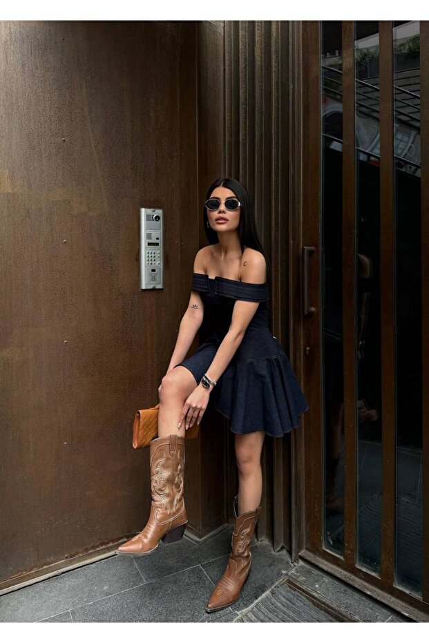Navy Denim Mini Dress - Image 3