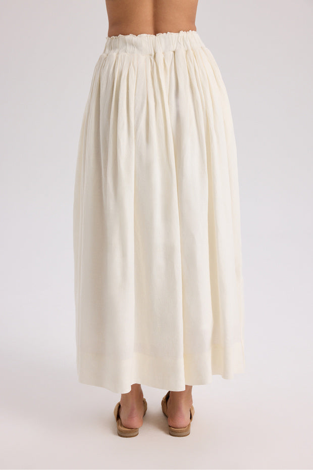 Gabbiano Lace-Up Pleated Ecru Linen Skirt - 5