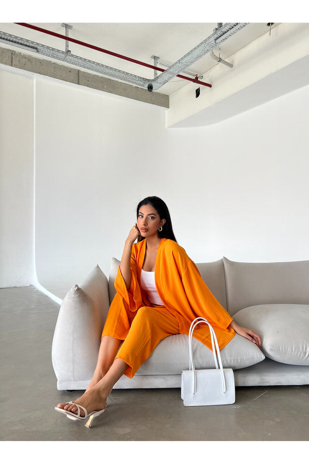 Women's Kimono Trousers Set - Orange