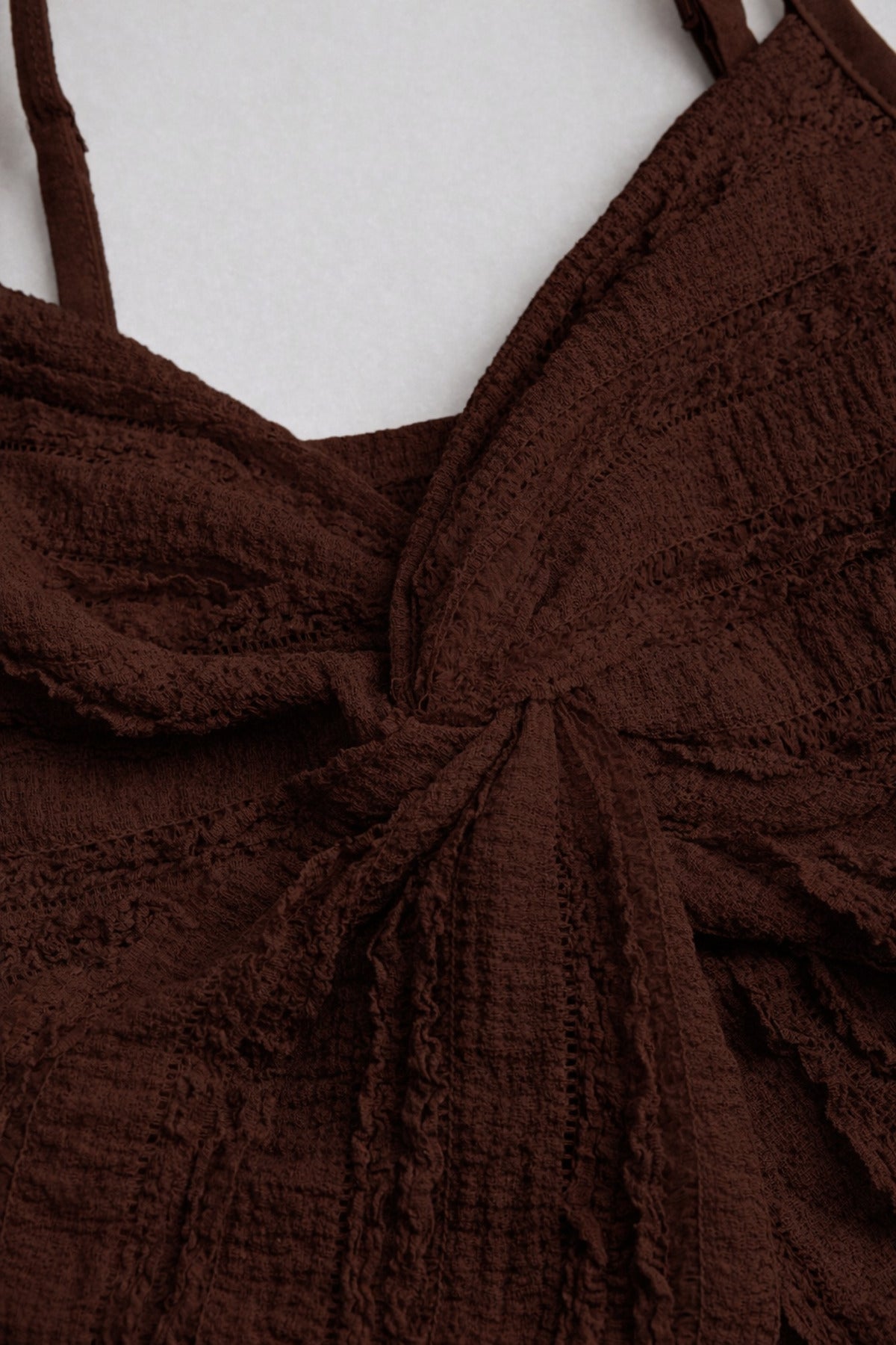 Ruffled Alaçatı Style Crop Blouse and Layered Mini Skort Set - Brown