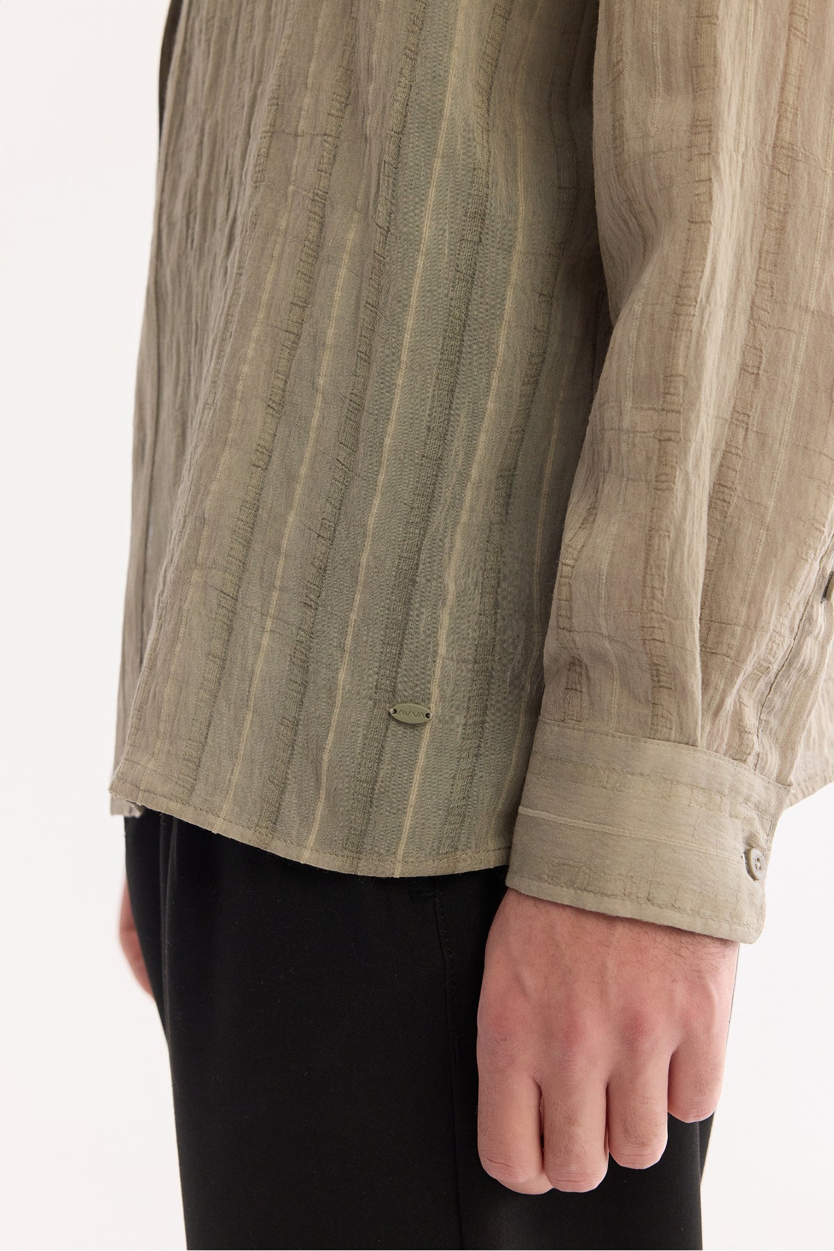 AVVA Men's Light Khaki Wide Collar Shirt - Collar