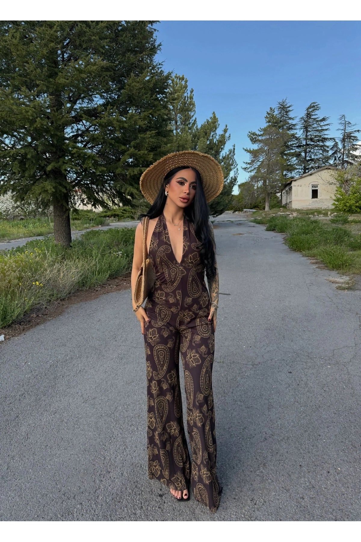 Brown Amber Halterneck Jumpsuit